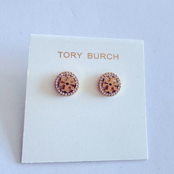 Tory Burch Miller Pave Stud Earrings. New! In Yellow Gold Color - Picture 2 of 6